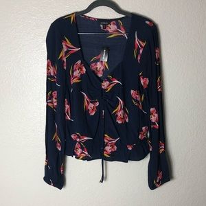 Express Navy Blue Floral Blouse